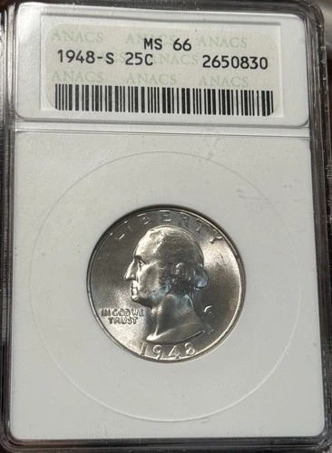 1948-S MS66 Anacs Soapbox Washington Quarter Old Holder