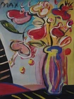 Fine unique painting – Pop art composition, flowers, signed Peter Max