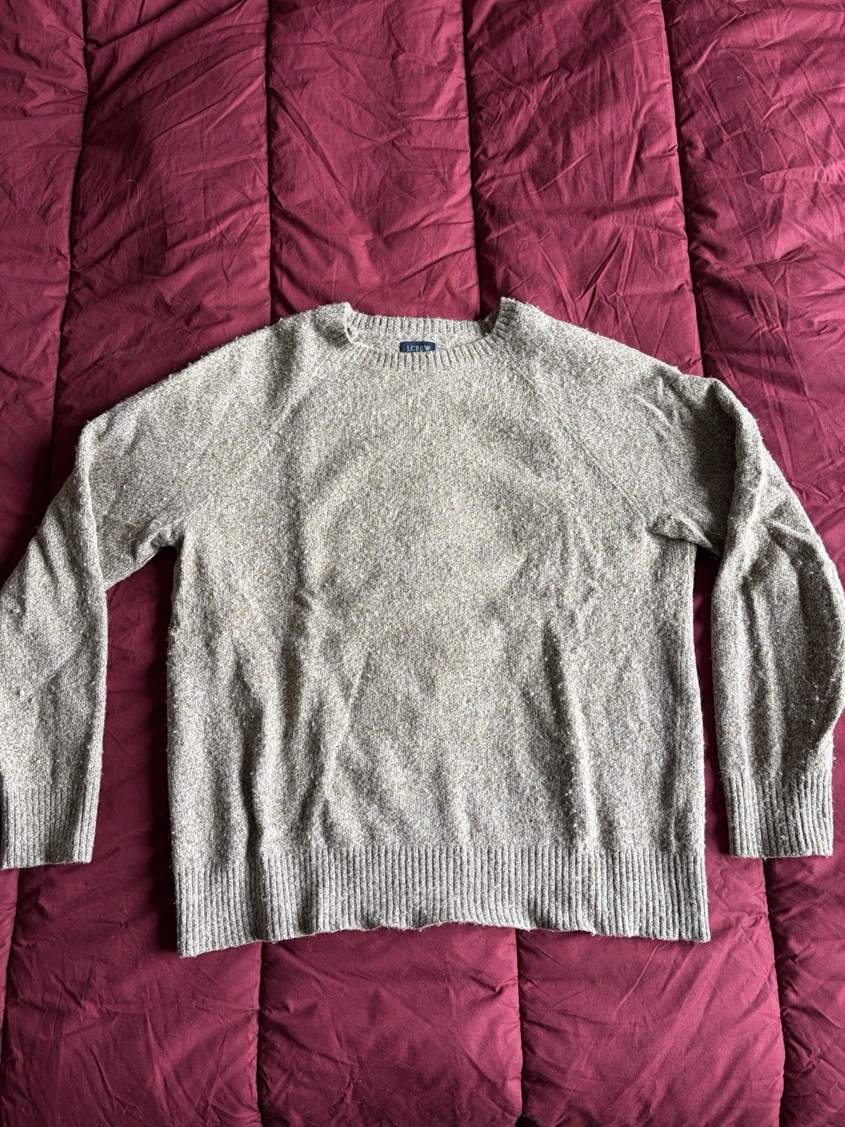 J Crew Wool Sweater Mens Large Brown Heather Lambswool Crewneck Pullover