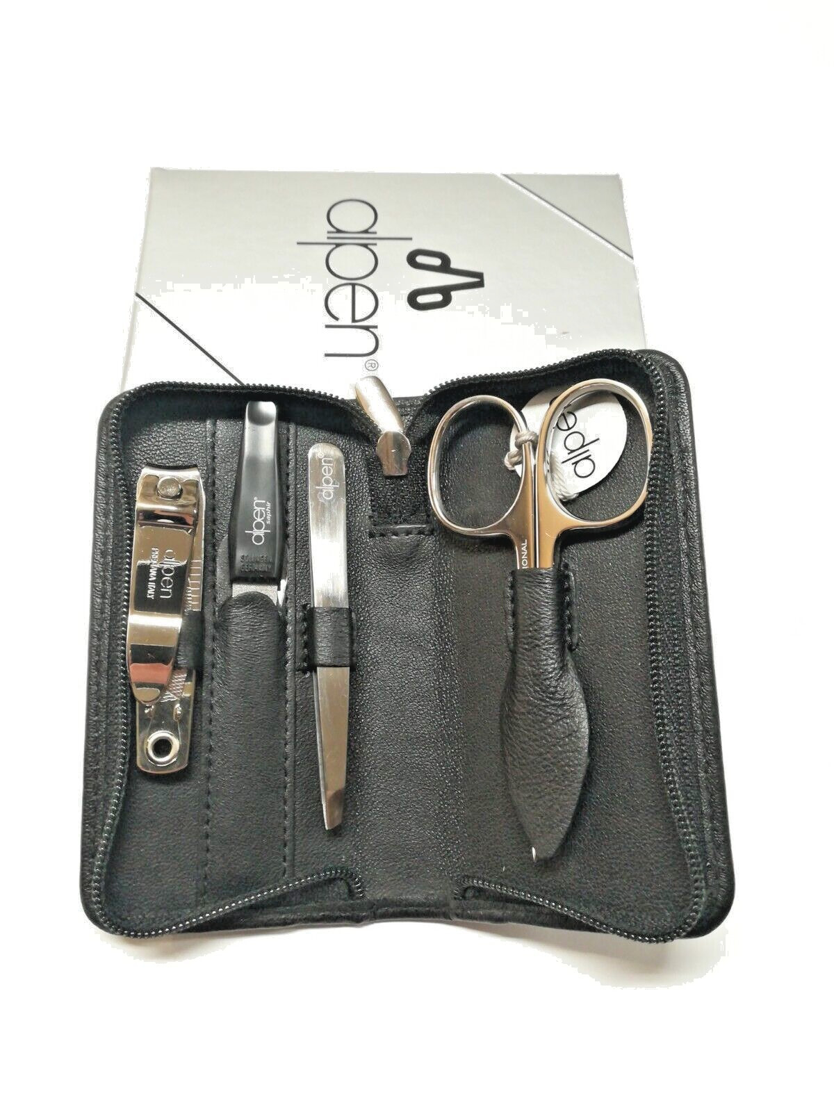 Alpen 6820 Travel Manicure Set 4 Pz Pelle Nera - Kit da Viaggio