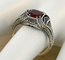 GENUINE GARNET 925 STERLING SILVER ART DECO STYLE SOLITAIRE FILIGREE RING   018X