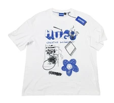 Hugo Boss Men's White Nugoscrib Graphic Crew-Neck Short Sleeve T-Shirt