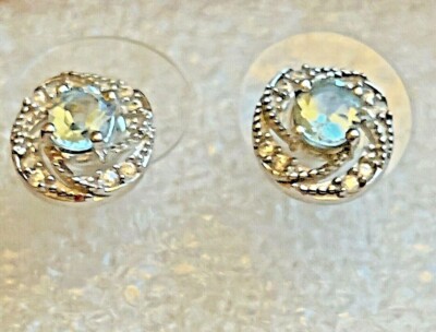Espirito Santo Aquamarin, Zirkon Halo Ohrstecker in Platin über Sterling S