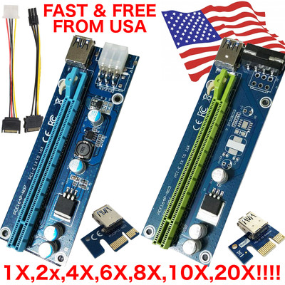 Lot V006C Riser PCIE 1X 16X Powered GPU Adapter USB Cable SATA Molex 6-pin USA