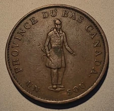 Lower CANADA Prov.  Montreal Bank Token 1837 Hal f Penny/Tn9/Un Sou S+H $.97 US