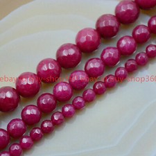 Natural 6/8/10mm Faceted Rose Red Jade Gemstone Round Loose Beads 15'' Strand