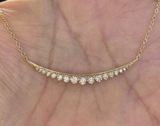 1Ct Round Cut Diamond Curve Bar Pendant 14K Yellow Gold Plated 18" Free Chain