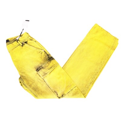 27 NEW $1675 VERSACE RUNWAY Woman's Acid Yellow Bleach Denim Cargo