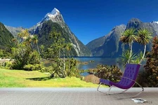 3D Mountain Lake Blue Sky Scenery Self-adhesive Removeable Wallpaper Wall Mural