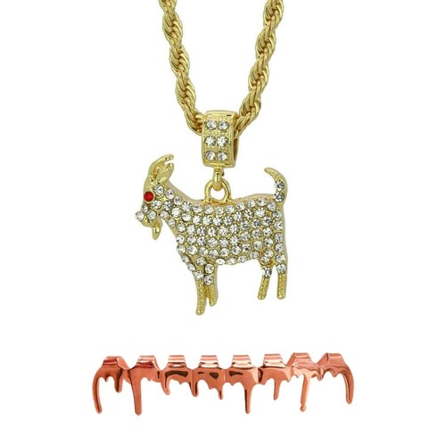 Men 14k Gold Plated GOAT Pendant Iced 