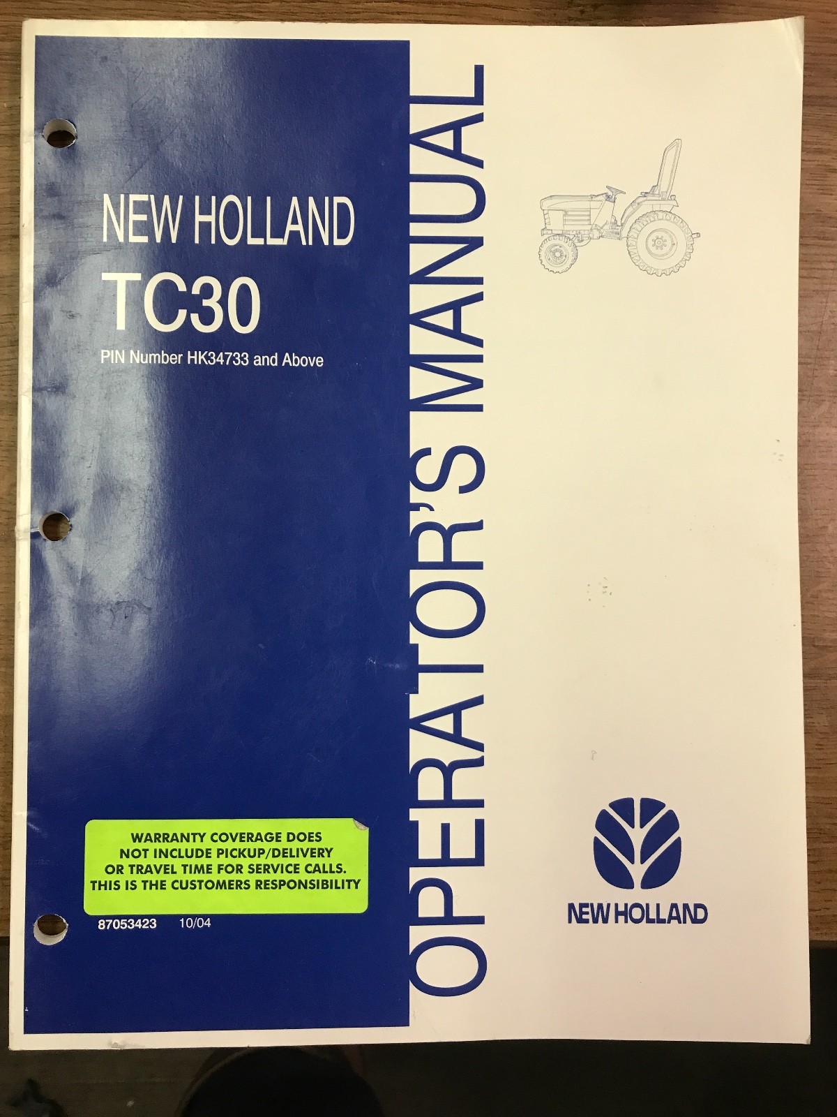 New Holland TC30 Operator's Manual PIN HK34733 and Above
