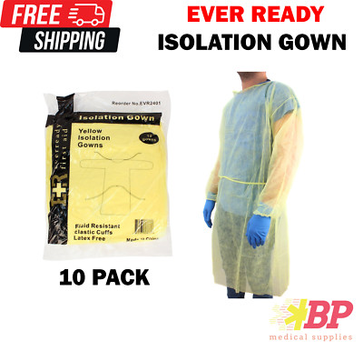 Ever Ready First Aid Disposable Isolation Gown with Elastic Wrists - 10 PACK