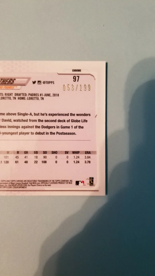 2021 Topps Chrome Ryan Weathers Aqua #'d 53/199 - Image 3 of 3