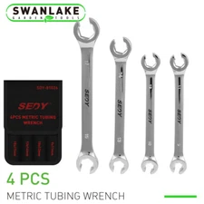 4PC Flare Nut Wrench Fully Polished Metric MM Brake Line Wrenches with Pouch