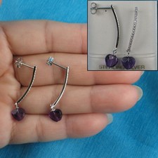 Solid Sterling Silver 925 Amethyst Heart  Cubic Zirconia Earrings