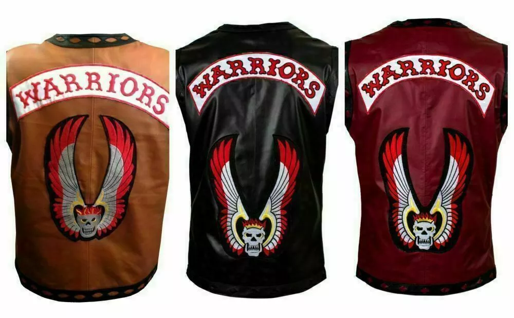 CHALECO GUERRERO DE CUERO REAL LOS GUERREROS PEL CULA MOTOCICLISTA TRAJE DE HALL