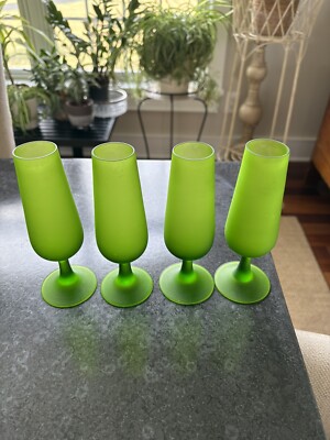 VTG 60s Set 4 Rosenthal Carlo Moretti Era MCM Green Satinato Frosted Glasses