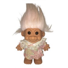 VTG Russ Berrie Happy Birthday Girl Troll 7" Tall Light Pink Hair