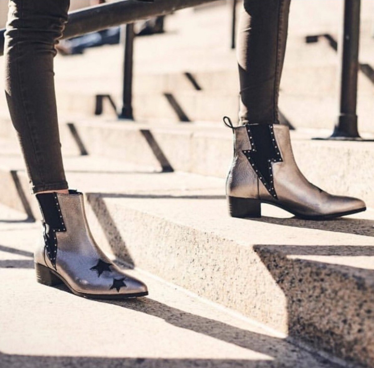 Modern Vice Designer Lightning Bolt Star Boots Black Silver
