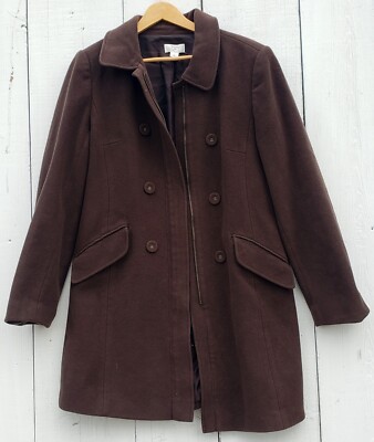 Ann Taylor Loft Long Brown Wool Cashmere Blend Pea Coat Jacket Sz