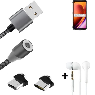 Magnet-Lade-Kabel + Kopfhörer für Ulefone Power Armor 13 mit USB-Typ C u. Micr