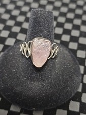 Raw Rose Quartz Statement Ring 925 Sterling Silver Ring Size 8