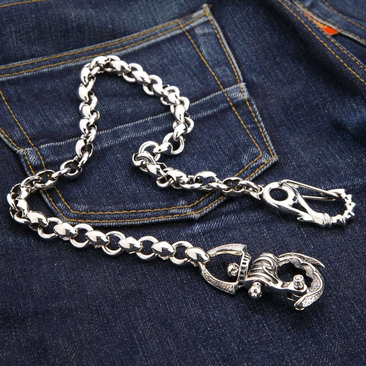 Gothic Solid 925 Sterling Silver Wallet Chain Biker Rocker Gothic Solid 925 Sterling Silver Wallet Chain Biker Rocker