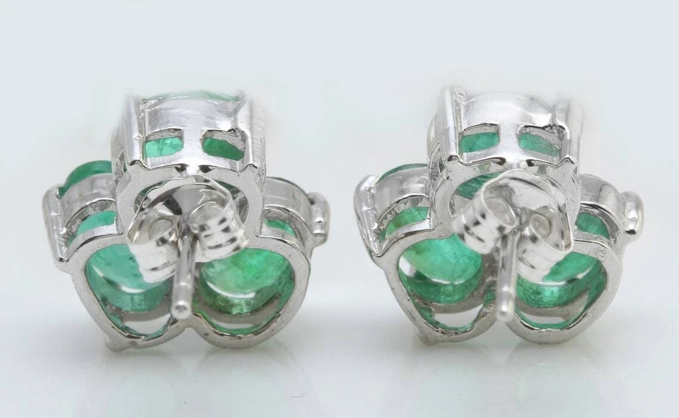 3.85 Karat Natürlicher Smaragd und Diamant IN 14K Massiv Weißgold Ohrstecker o25 - Bild 4 von 4