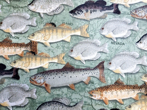 Patty Reed Designs 2008 Fabric Traditions Fish Print Fabric Sold by the yard - Picture 3 of 6