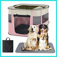 Portable Dog Cat Playpen with Waterproof Pad,Collapsible Pet Puppy Kitten Cra...