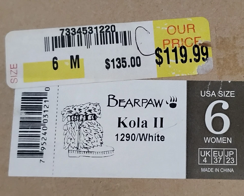 Bearpaw Kola II White Goat Fur Calf Skin Leather Suede Boots Women's 6M NWB - Image 4 of 4