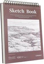 9" X 12" Sketch Book, Top Spiral Bound Sketch Pad, 100 Sheets 68Lb/100Gsm Drawin