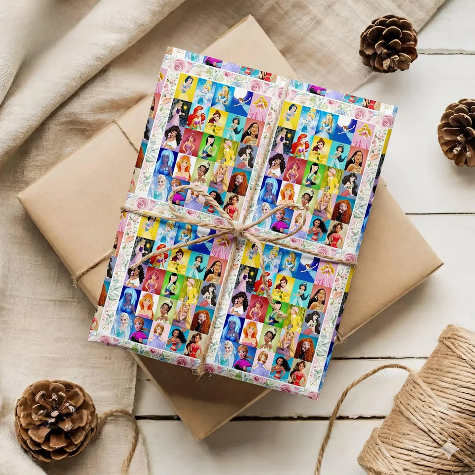 迪士尼公主包装纸,贝拉灰姑娘爱丽儿茉莉圣诞节 2025 — 第 4/4 张图片