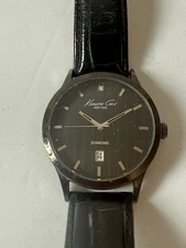 Kenneth Cole KC1986 Black Diamond Leather Mens Watch