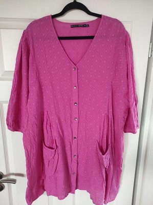 GUDRUN SJODEN Rosa Bio Baumwolle Tunika Bluse Geknöpft Top Größe XXL