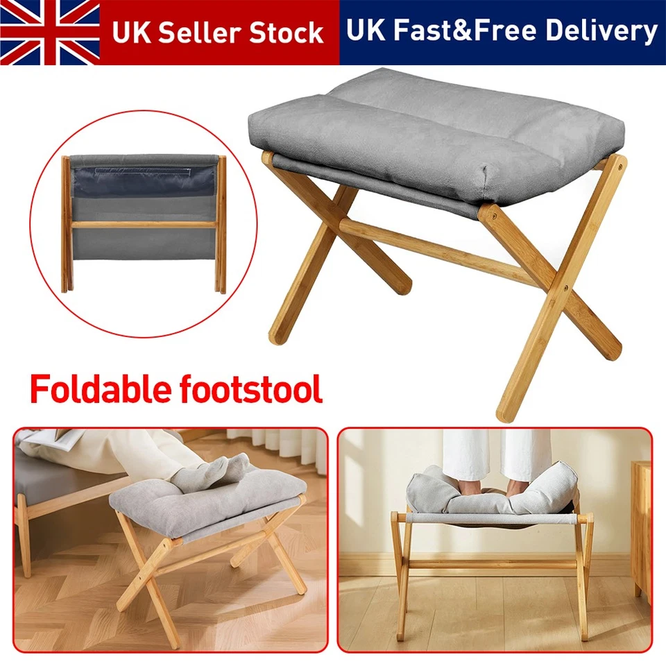 Modern Footstool Foldable Footrest Stool with Bamboo Leg & Soft Pad Living Room1 - Image 3 of 4