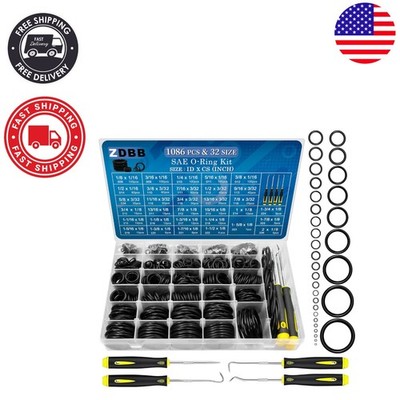 1086 Pcs Nitrile Rubber O Ring Kit for Automotive & Plumbing Repairs (32 Sizes)