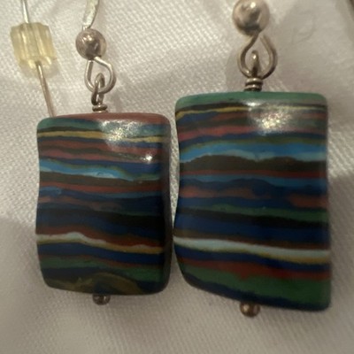 Sterling Silver Rainbow Calsilica Nugget Earrings