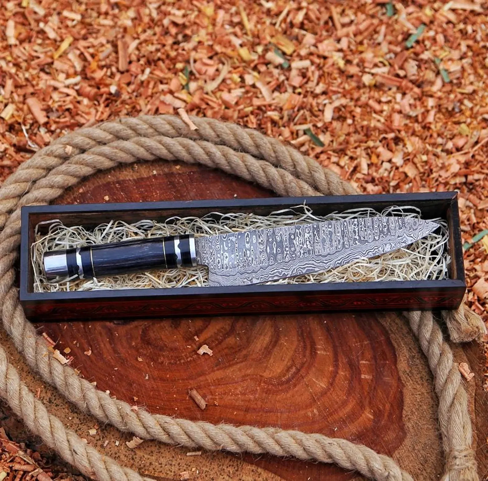 Hand Forged Damascus Steel Chef Knife With Cao Wood Handle Kitchen Cutting Knife