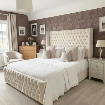 BSSPOKE GROUP Wingback Bed Frame Plush Velvet Upholstered Gas Lift Storage &Mattress All Sizes