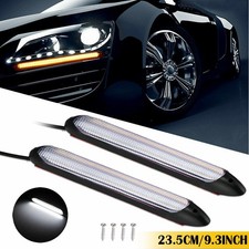 9" White&Amber LED Headlight Daytime Strip Running Turn Sequential Signal Light