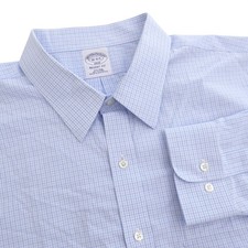 Brooks Brothers Mens Dress Shirt Blue Gingham Plaid Regent Fit Non-Iron 18 4/5