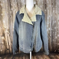 Davi & Dani Denim Jacket Sephra Lined Asymmetrical Front Zipper Women’s Size L