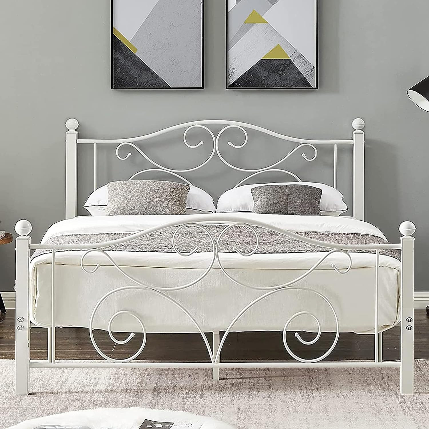 Full Size Bed Frame with Headboard, Footboard, and Heavy Duty Metal Slat Support