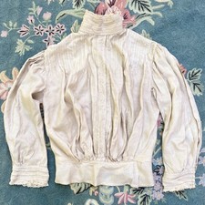 Antique Victorian Edwardian 1900s Eggshell Raw Pongee Silk Shirtwaist Blouse S