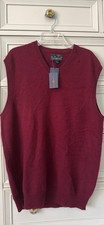 Club Room Burgundy V-Neck Sweater Vest Knit Cashmere Sleeveless Men's