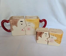 Vintage J S.N.Y Taiwan  Perfect Match Man And Woman Mugs And Salt And Pepper Set