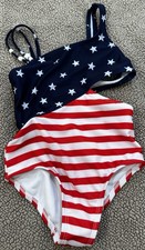 Cat Jack XS 4/5 Red White Blue American Flag Kids Swimsuit 1 Piece Patriotic