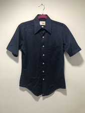 Vintage 70s Arrow Knits Navy Disco Collar Textured Shirt S