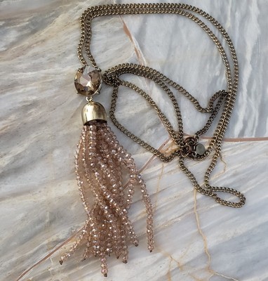 Vintage Loft Rhinestone & Dangling Domed Beaded Tassel Pendant 32'' Necklace